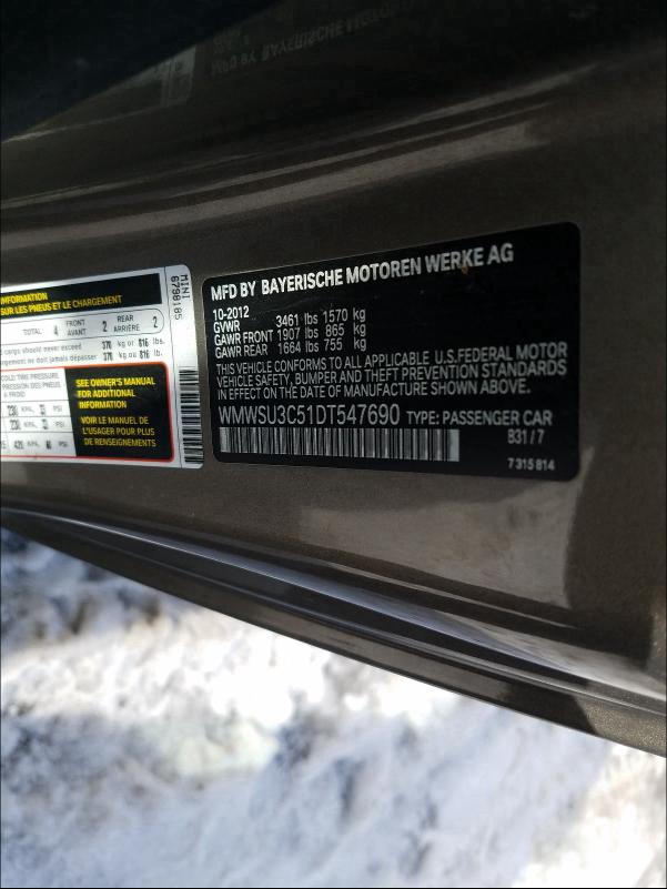 2013 MINI COOPER WMWSU3C51DT547690