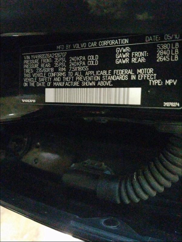 2010 VOLVO XC60 T6 YV4992DZ6A2126707