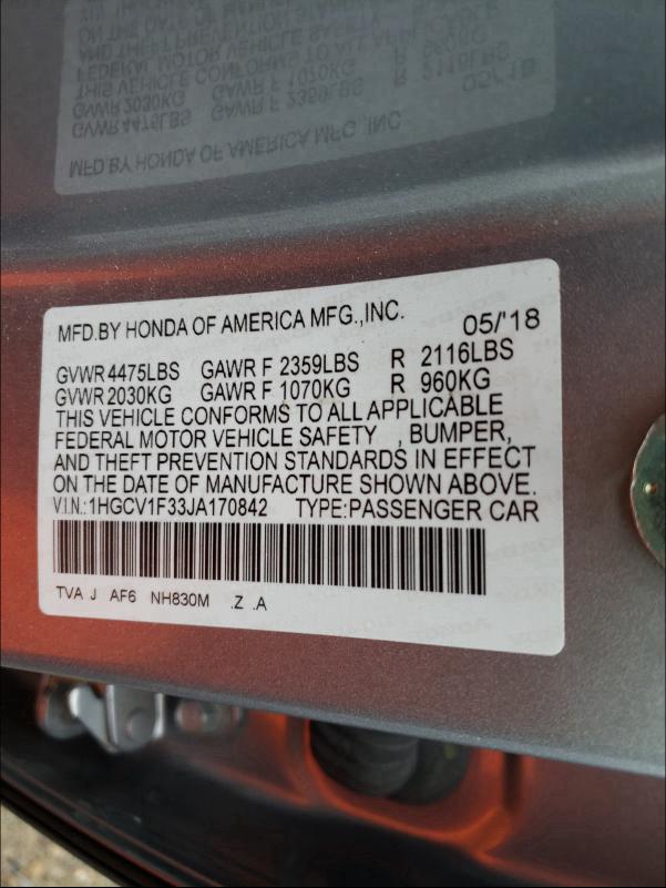 2018 HONDA ACCORD SPO - 1HGCV1F33JA170842