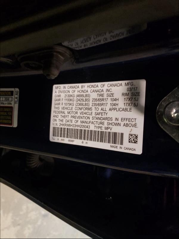 2017 HONDA CR-V LX 2HKRW6H33HH205043