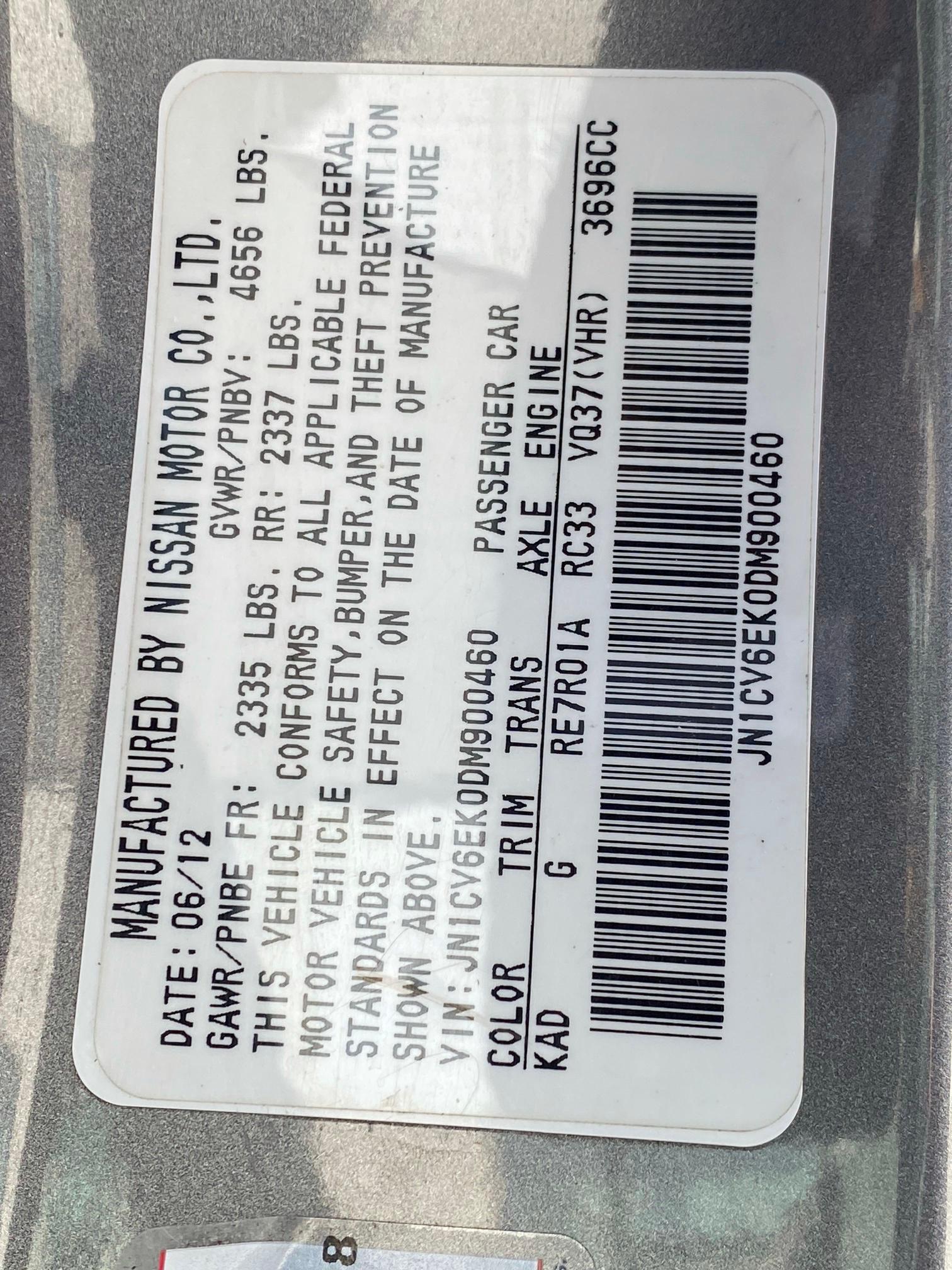 2013 INFINITI G37 JOURNE JN1CV6EK0DM900460