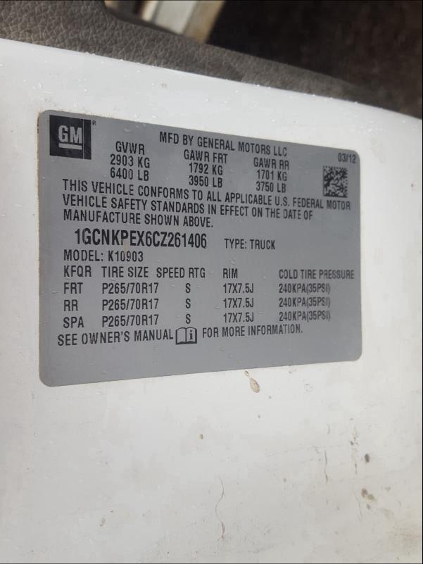 2012 CHEVROLET K1500 1GCNKPEX6CZ261406