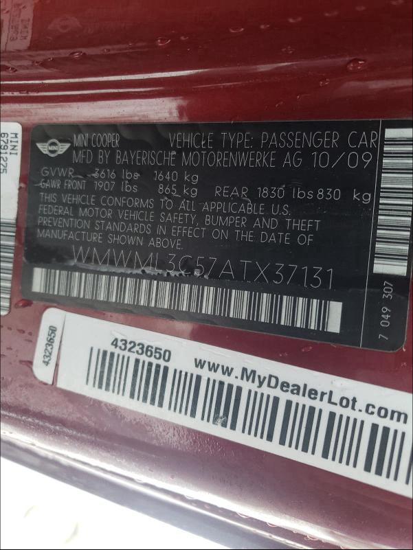 2010 MINI COOPER CLU WMWML3C57ATX37131