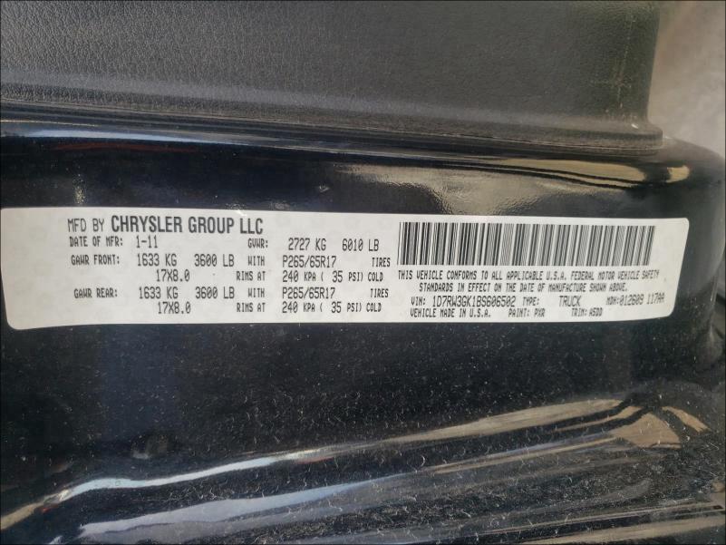 2011 DODGE DAKOTA SLT 1D7RW3GK1BS606502