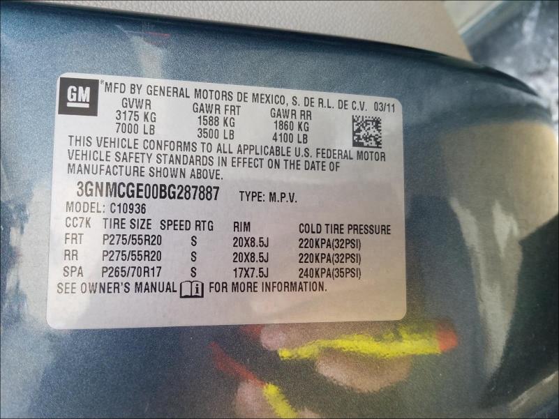 2011 CHEVROLET AVALANCHE 3GNMCGE00BG287887