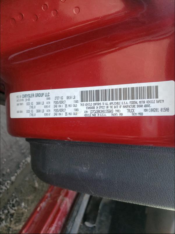 2010 DODGE DAKOTA SXT 1D7CW3BK2AS135603