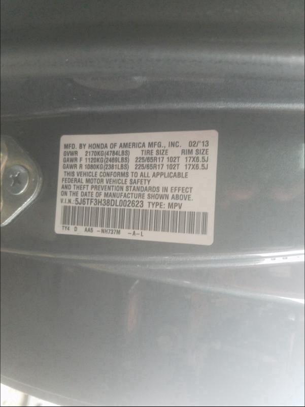 2013 HONDA CROSSTOUR 5J6TF3H38DL002623