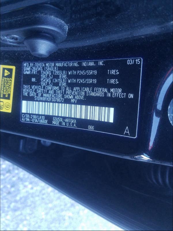 2015 TOYOTA HIGHLANDER 5TDYKRFH2FS078672