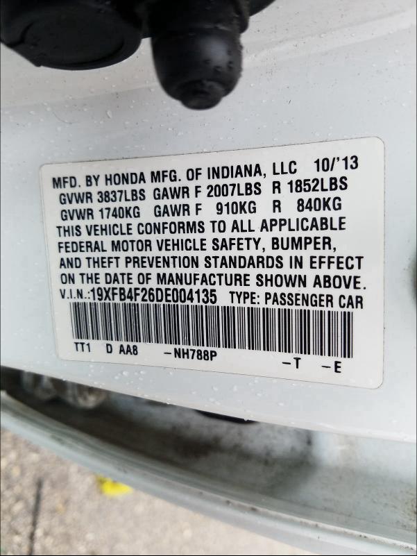 2013 HONDA CIVIC HYBR 19XFB4F26DE004135