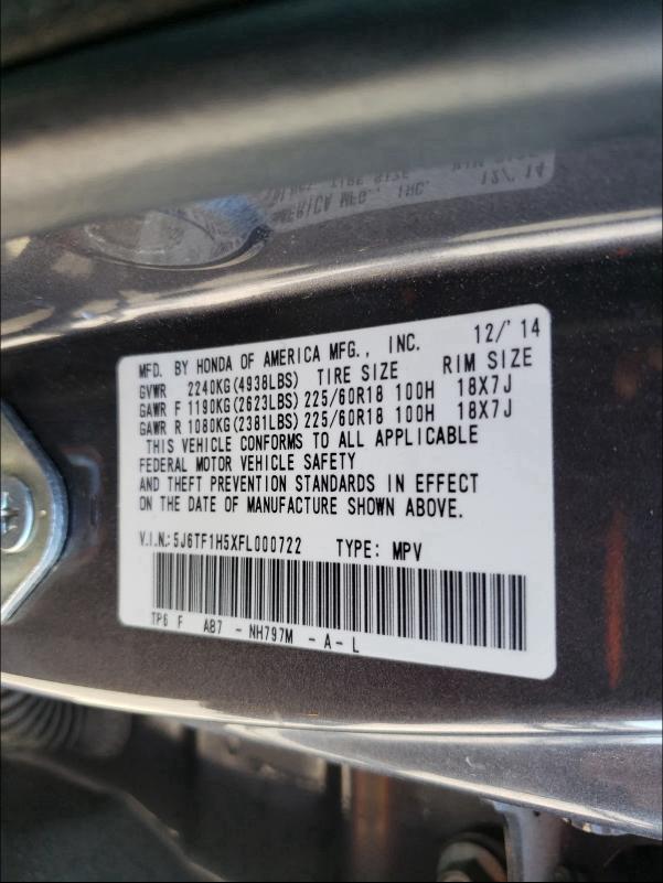 2015 HONDA CROSSTOUR 5J6TF1H5XFL000722