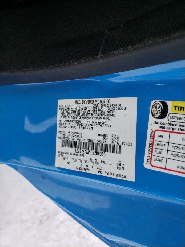 2012 FORD MUSTANG 1ZVBP8AM5C5280393