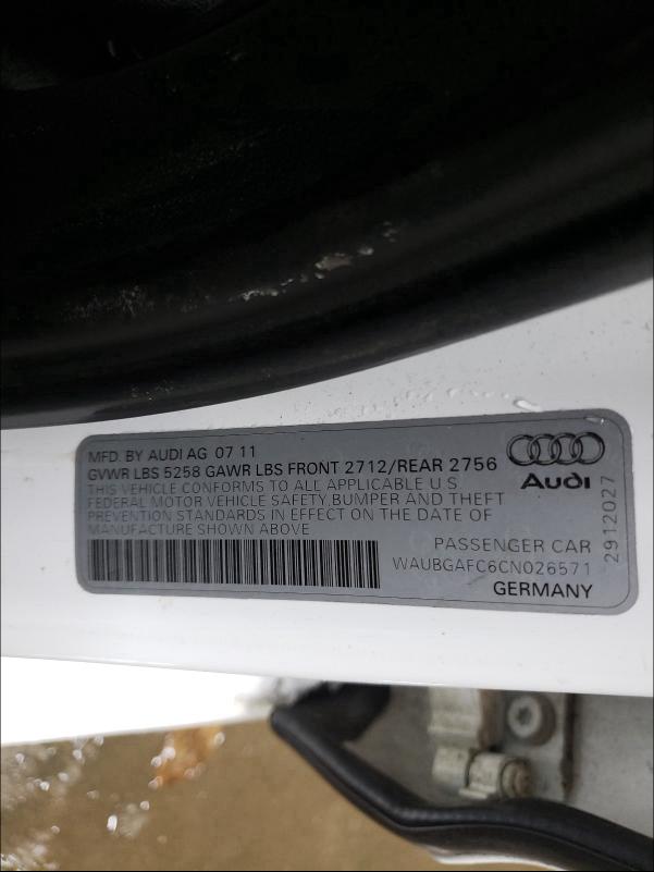 2012 AUDI A6 WAUBGAFC6CN026571