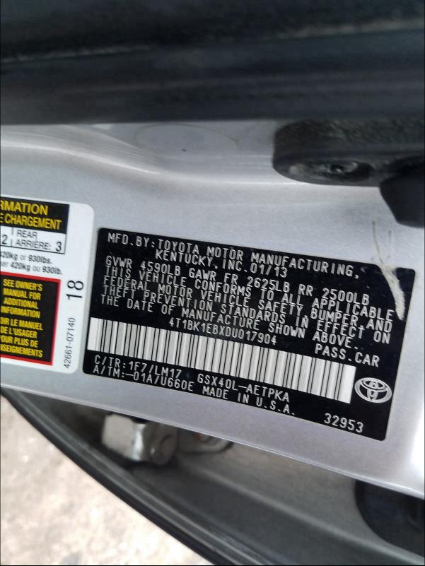 2013 TOYOTA AVALON BAS 4T1BK1EBXDU017904