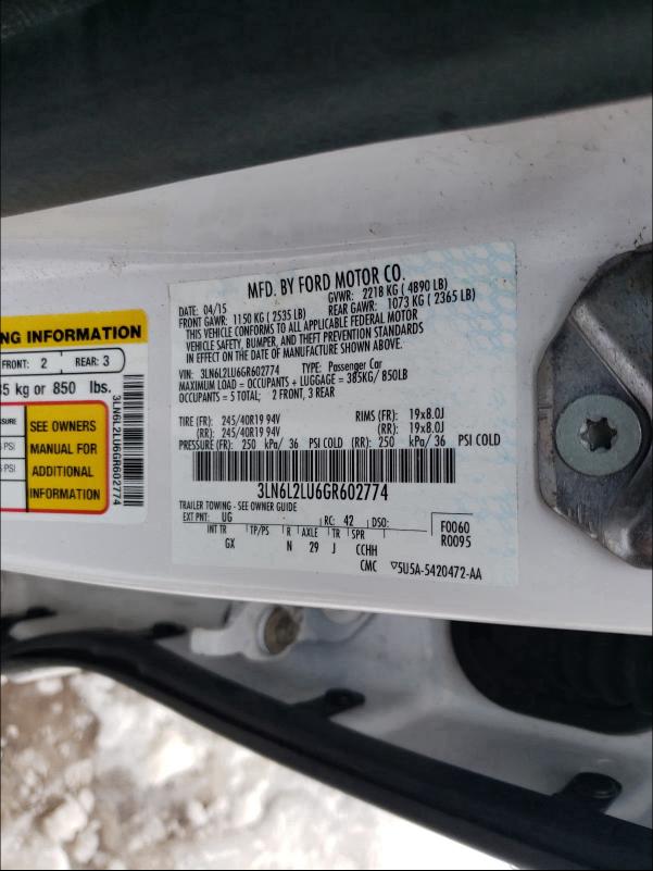 2016 LINCOLN MKZ HYBRID 3LN6L2LU6GR602774