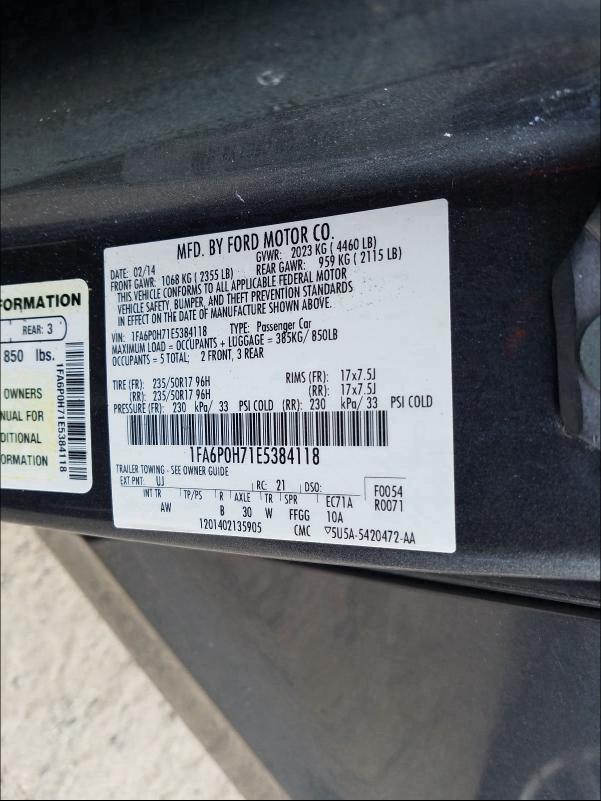 2014 FORD FUSION SE 1FA6P0H71E5384118