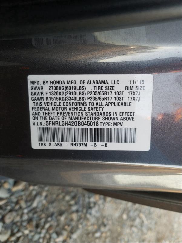 2016 HONDA ODYSSEY EX - 5FNRL5H42GB045018