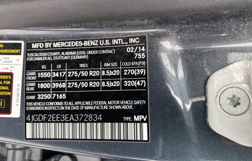 2014 MERCEDES-BENZ GL 350 BLU 4JGDF2EE3EA372834