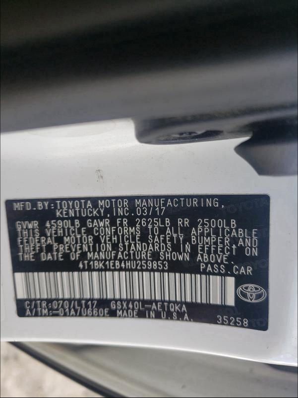 2017 TOYOTA AVALON XLE 4T1BK1EB4HU259853
