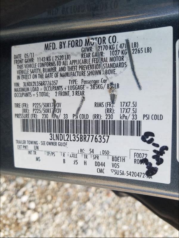 2011 LINCOLN MKZ HYBRID 3LNDL2L35BR776357