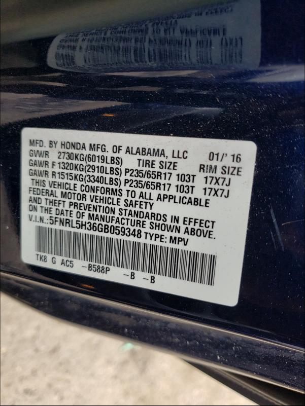 2016 HONDA ODYSSEY SE 5FNRL5H36GB059348