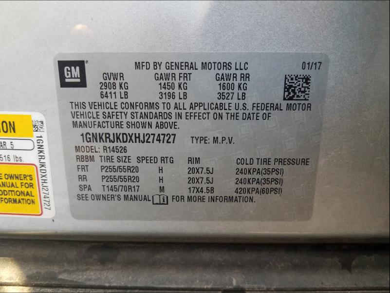 2017 CHEVROLET TRAVERSE P 1GNKRJKDXHJ274727