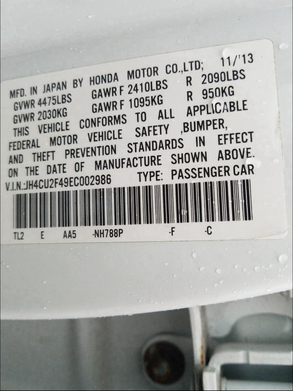 2014 ACURA TSX JH4CU2F49EC002986