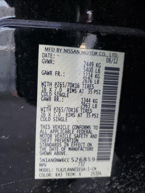 2012 NISSAN XTERRA OFF 5N1AN0NW6CC526859