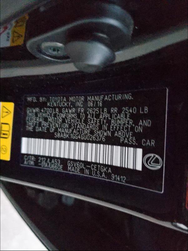 2016 LEXUS ES 350 58ABK1GG4GU026376