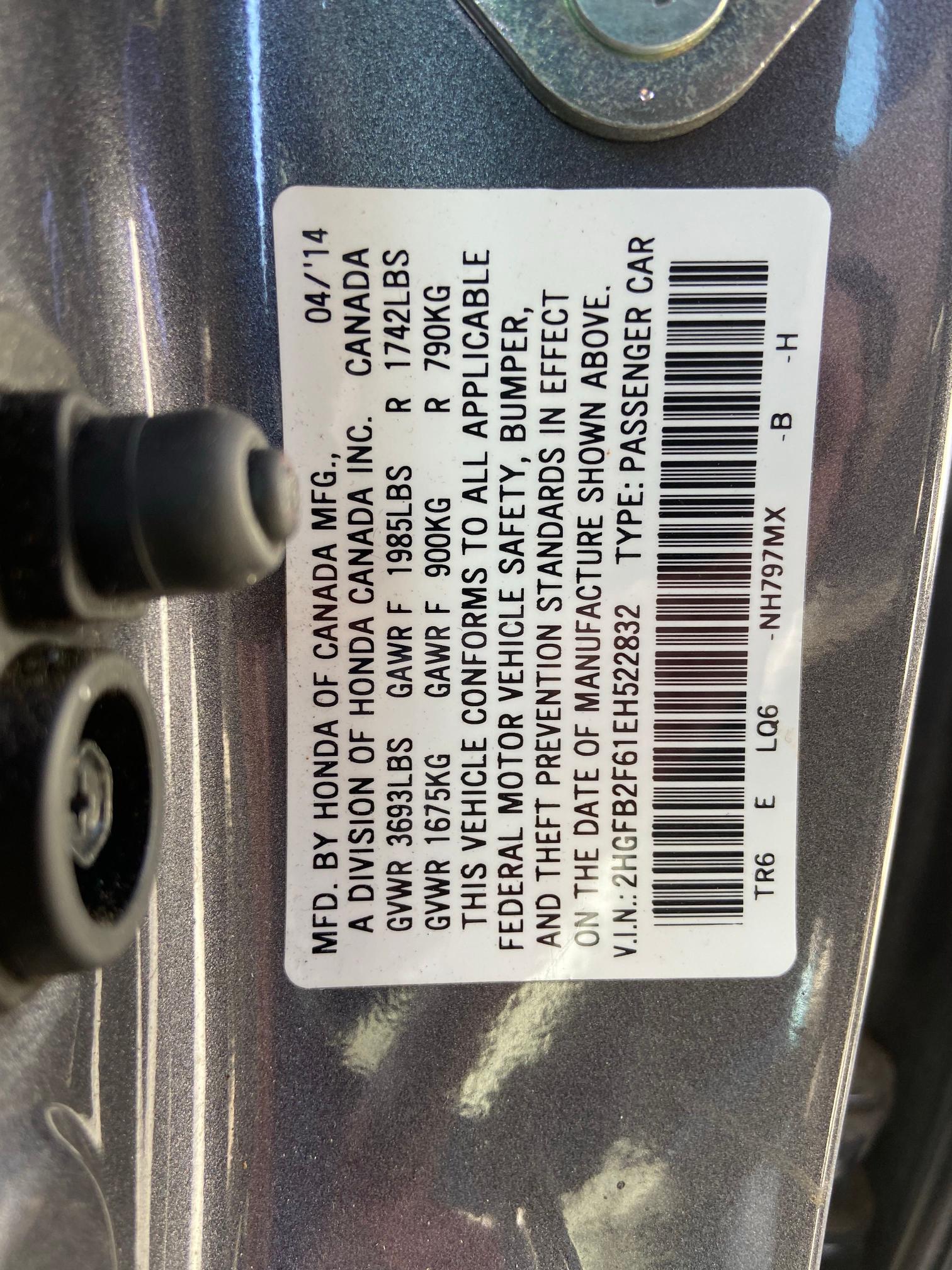 2014 HONDA CIVIC HF 2HGFB2F61EH522832