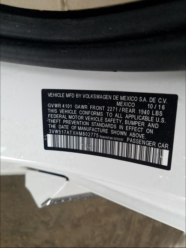 2017 VOLKSWAGEN BEETLE S/S 3VW517ATXHM802775
