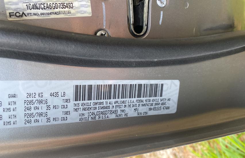 2016 JEEP COMPASS LA 1C4NJCEA6GD735493