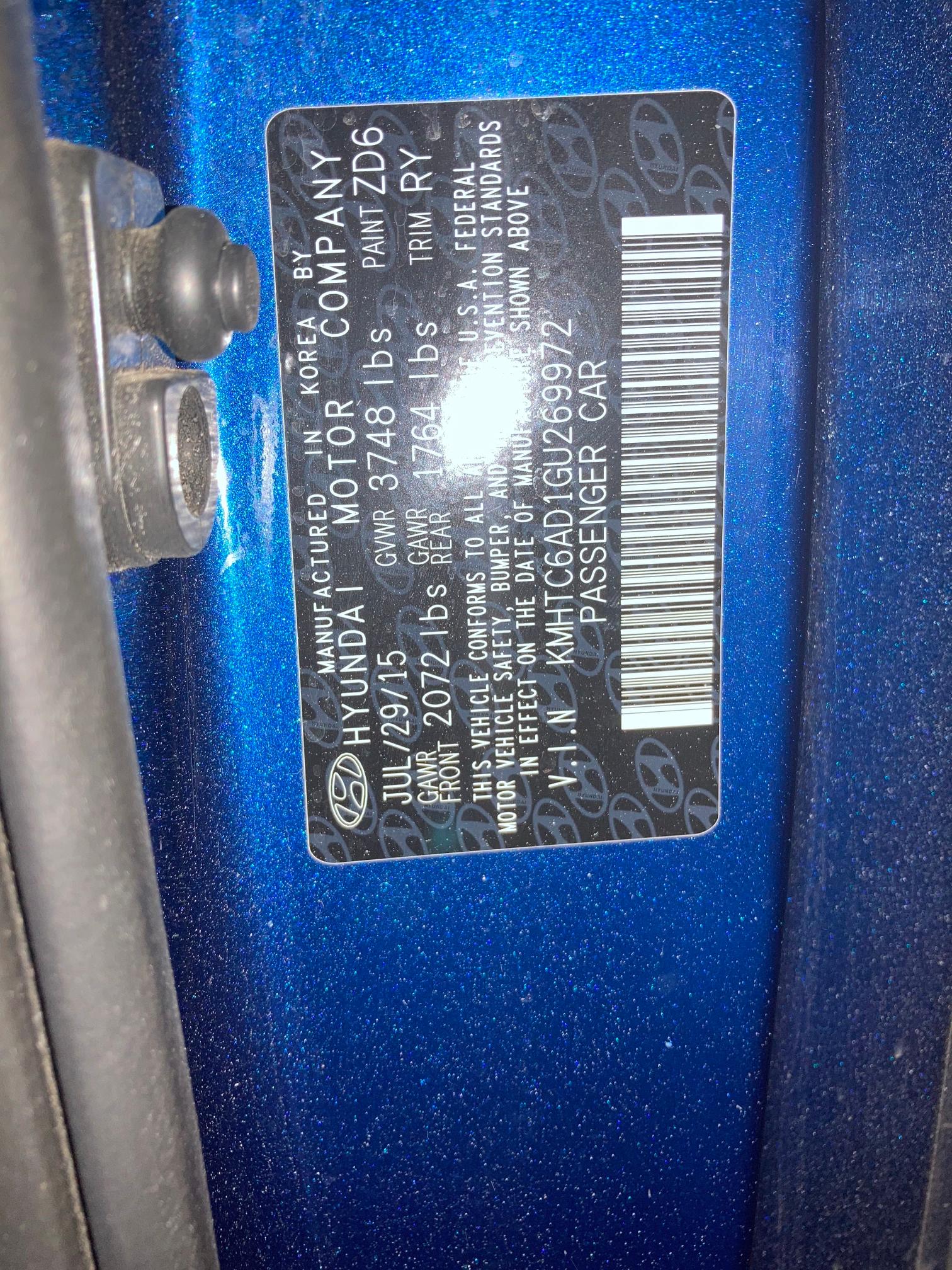 2016 HYUNDAI VELOSTER - KMHTC6AD1GU269972