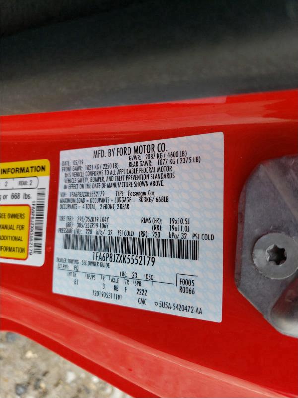 2019 FORD MUSTANG SH 1FA6P8JZXK5552179