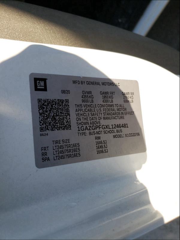 2020 CHEVROLET EXPRESS G3 1GAZGPFGXL1246481