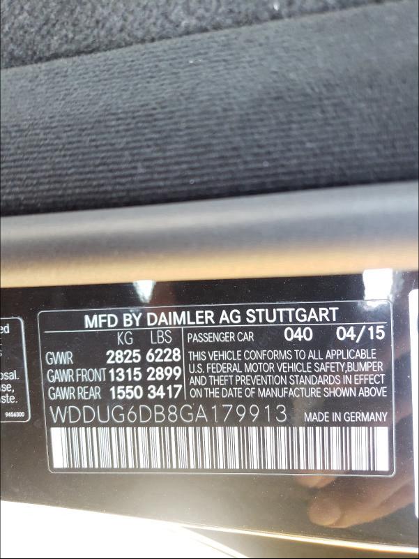 2016 MERCEDES-BENZ S 550E WDDUG6DB8GA179913
