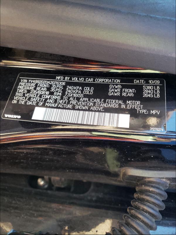 2010 VOLVO XC60 T6 YV4992DZ0A2076306