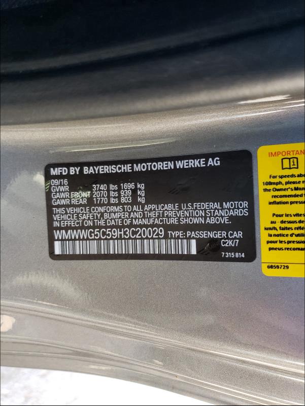 2017 MINI COOPER WMWWG5C59H3C20029