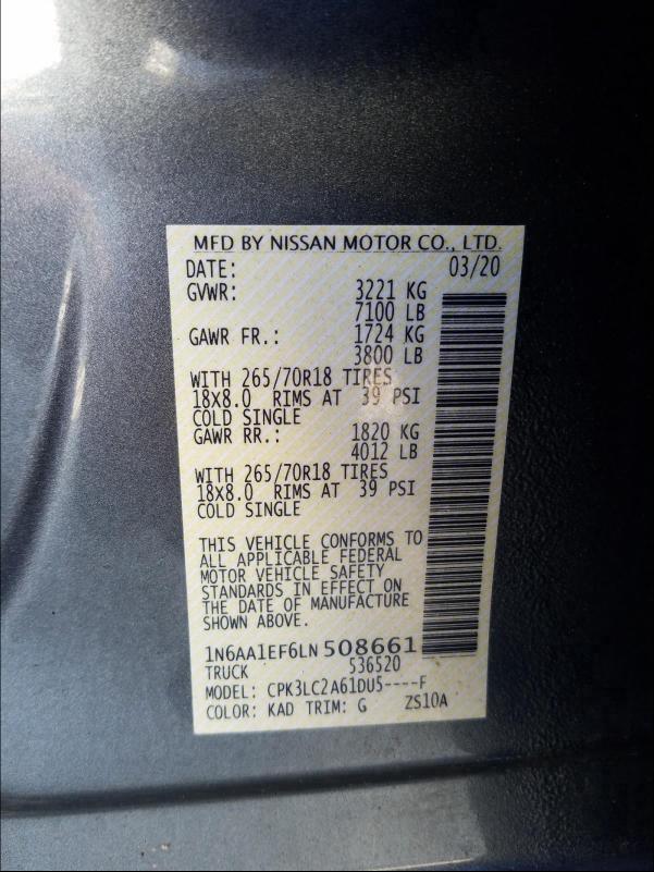 2020 NISSAN TITAN SV 1N6AA1EF6LN508661