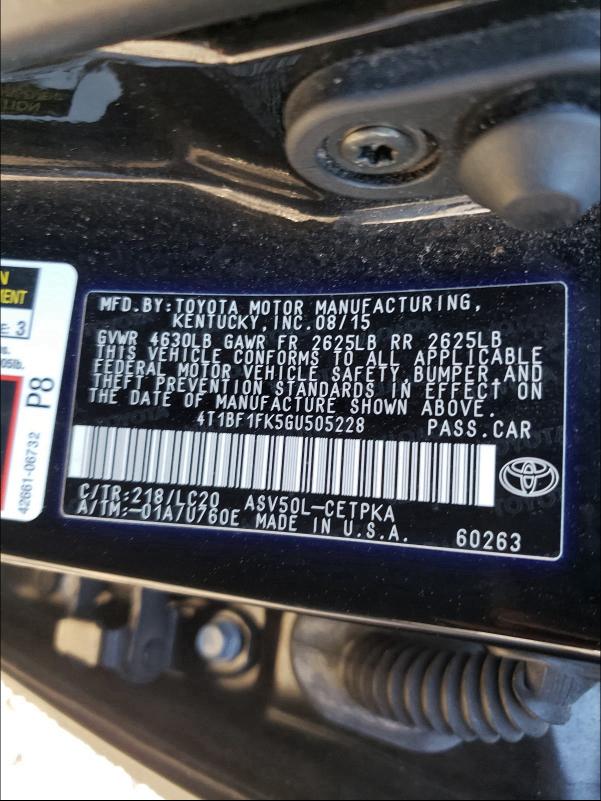 2016 TOYOTA CAMRY 4T1BF1FK5GU505228