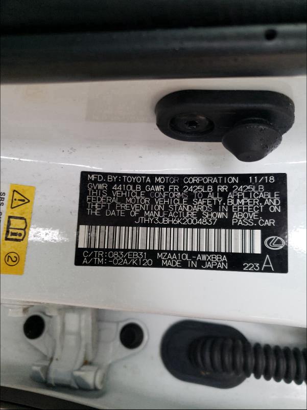 2019 LEXUS UX 200 JTHY3JBH6K2004837