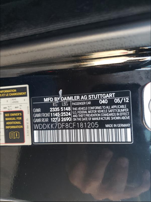 2012 MERCEDES-BENZ E 550 WDDKK7DF8CF181205