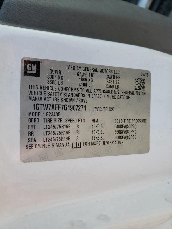 2016 GMC SAVANA G25 1GTW7AFF7G1907274