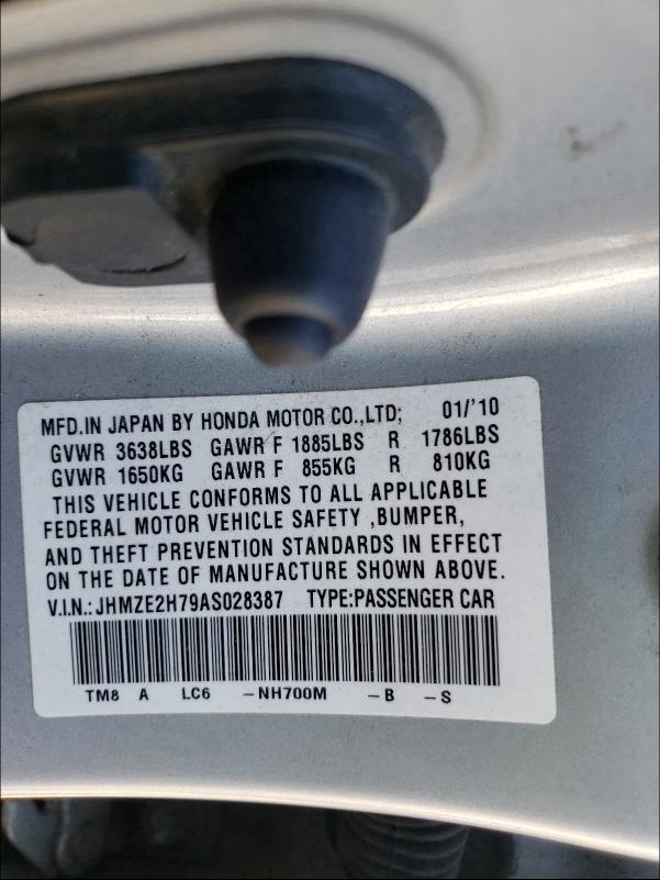 2010 HONDA INSIGHT EX JHMZE2H79AS028387