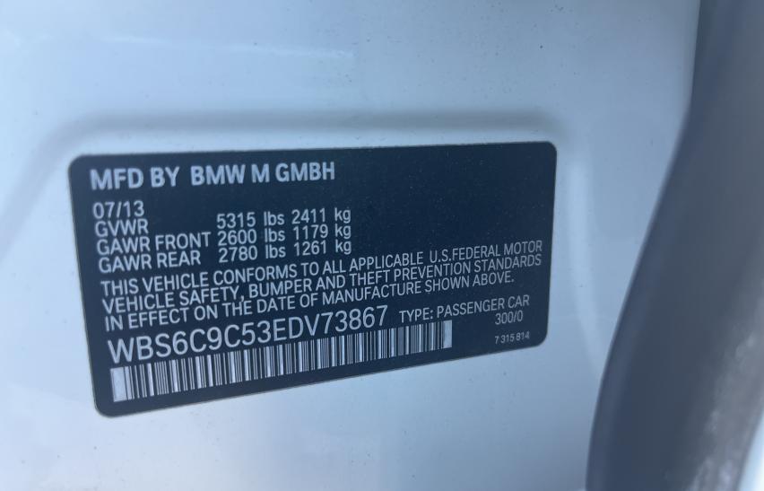 2014 BMW M6 GRAN CO WBS6C9C53EDV73867