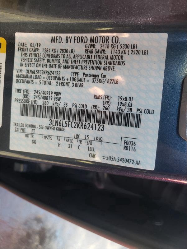 2019 LINCOLN MKZ RESERV 3LN6L5FC2KR624123