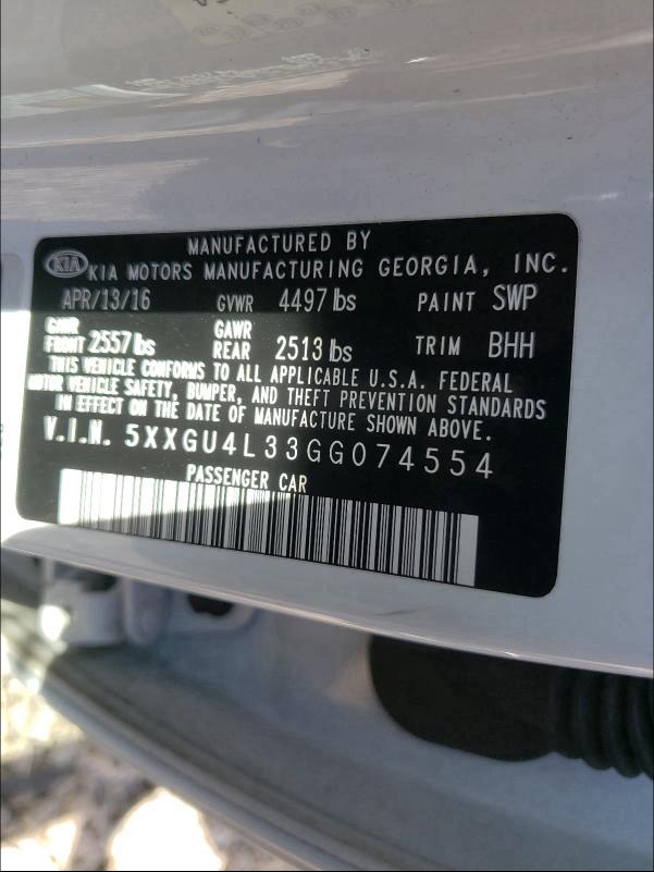 2016 KIA OPTIMA EX 5XXGU4L33GG074554