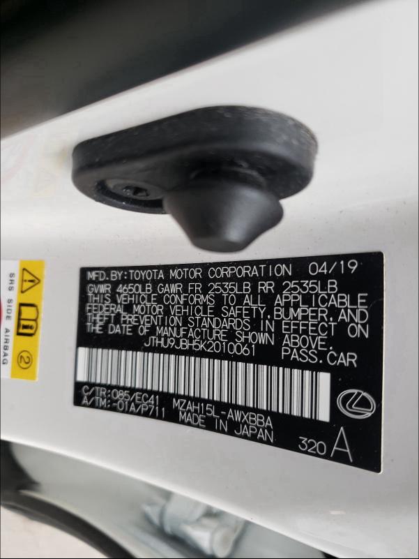 2019 LEXUS UX 250H JTHU9JBH5K2010061