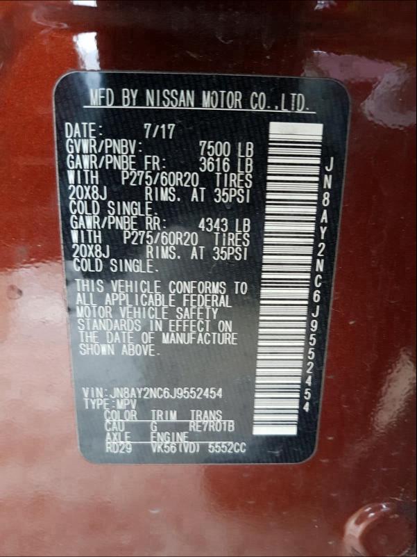 2018 NISSAN ARMADA SV JN8AY2NC6J9552454