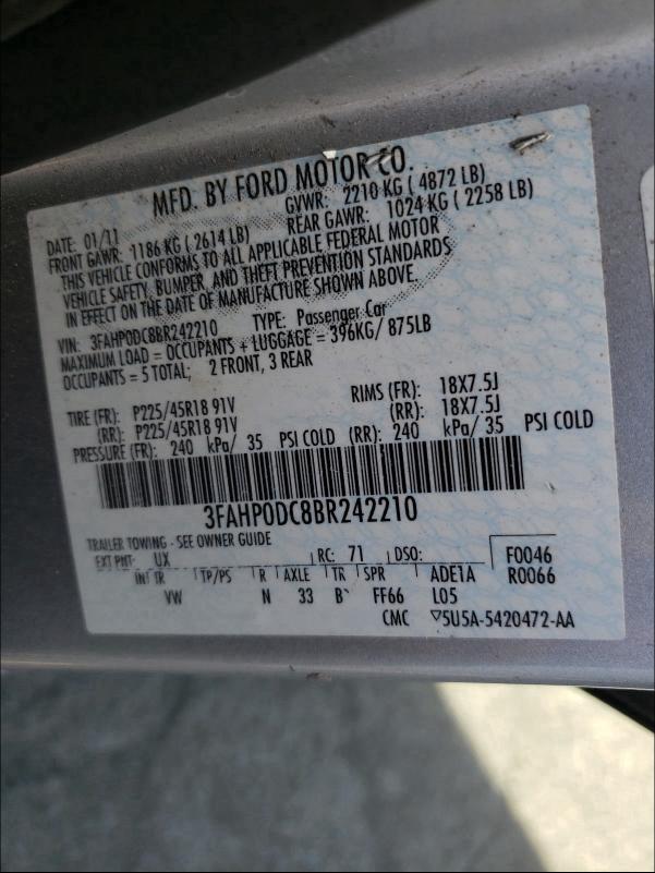 2011 FORD FUSION SPO 3FAHP0DC8BR242210
