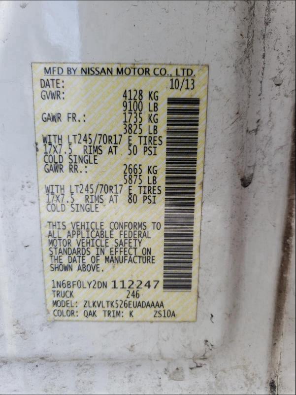 2013 NISSAN NV 2500 1N6BF0LY2DN112247